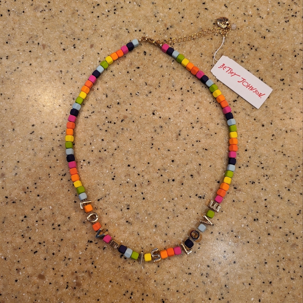 NWT Betsey Johnson Multi Color Beaded with Letters - Love Is Love Necklace